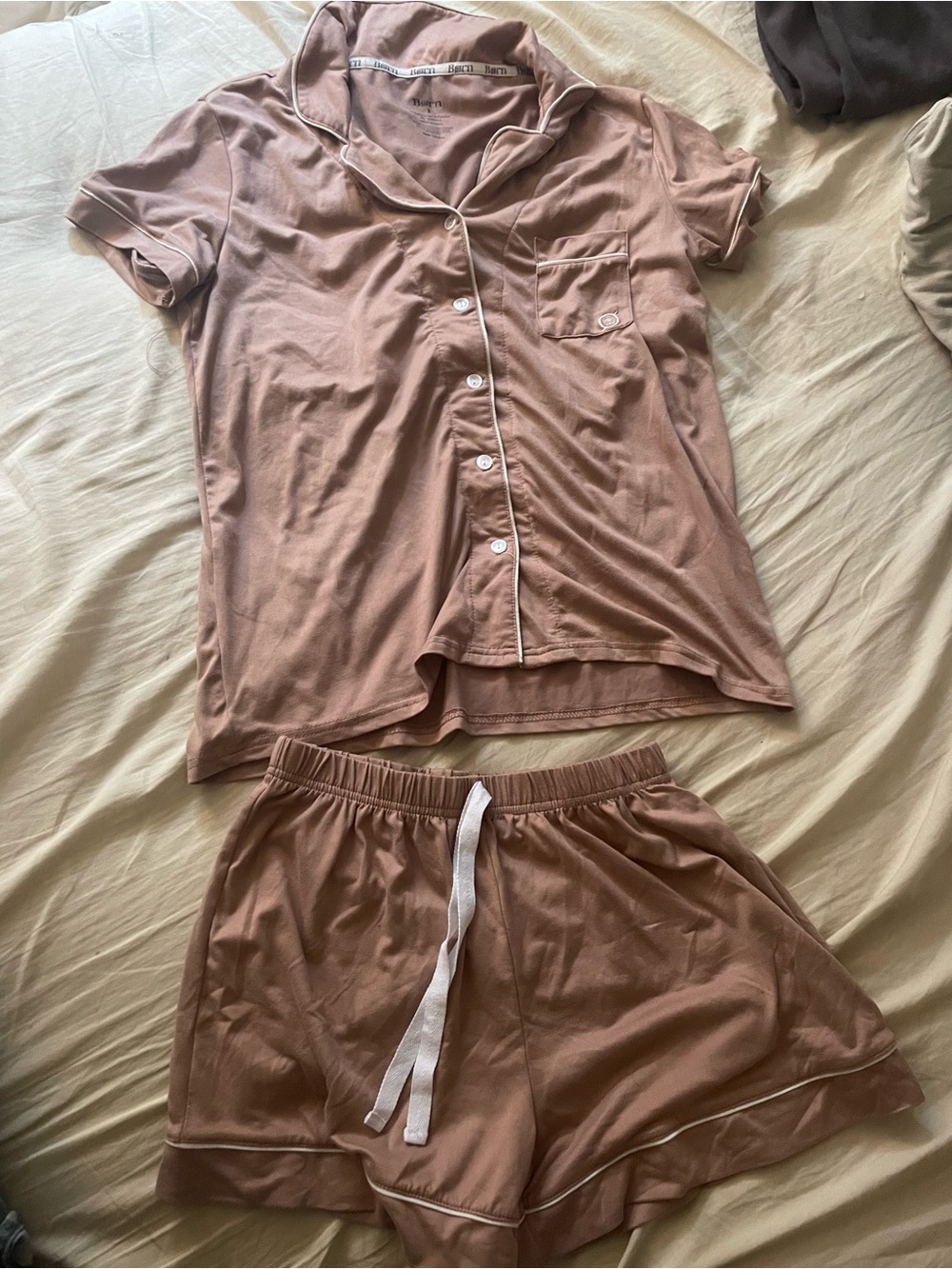 Short-Sleeve Button Down Pajama Set in Dusty Rose
